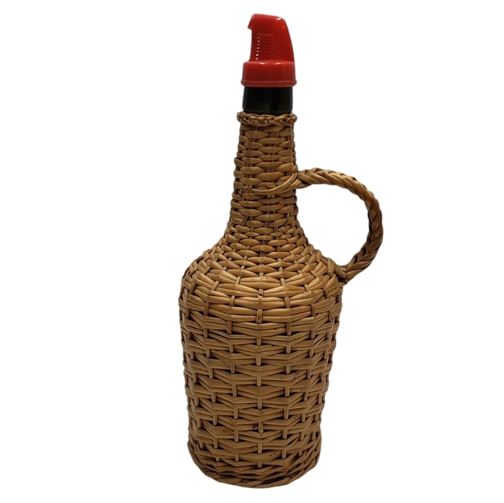 Vintage Wicker Wrapped Bottle Wine Oil Jug Red Pour Spout